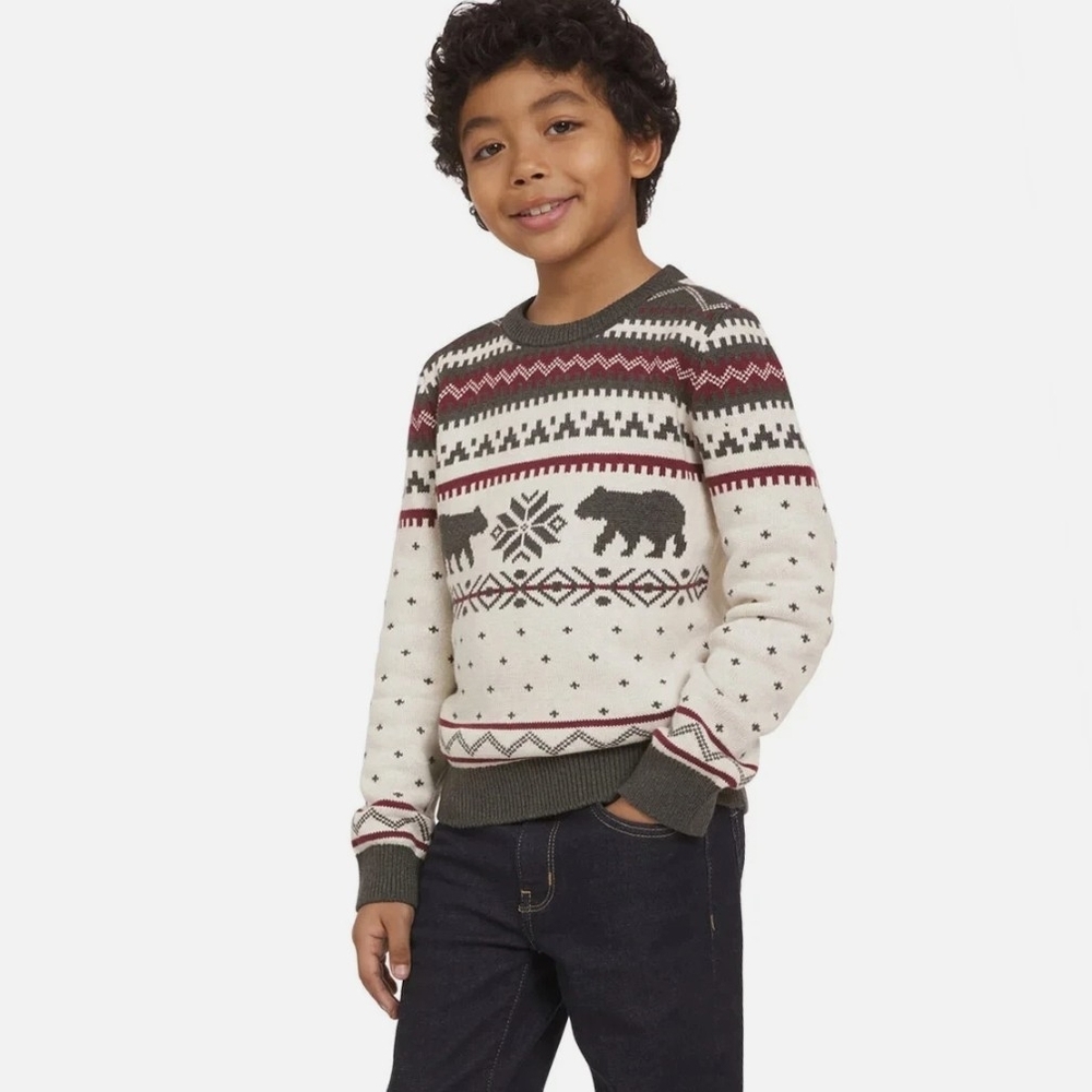 Lands' End Boys' Bear Knit Patterned Sweater, XL 18-20